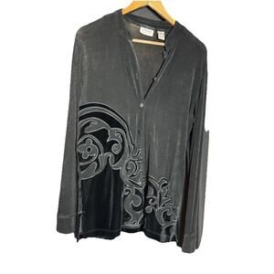 Zenergy Chicos Snap Button Black Velvet Shacket Sheer Damask Whimsigoth 1 Fairy
